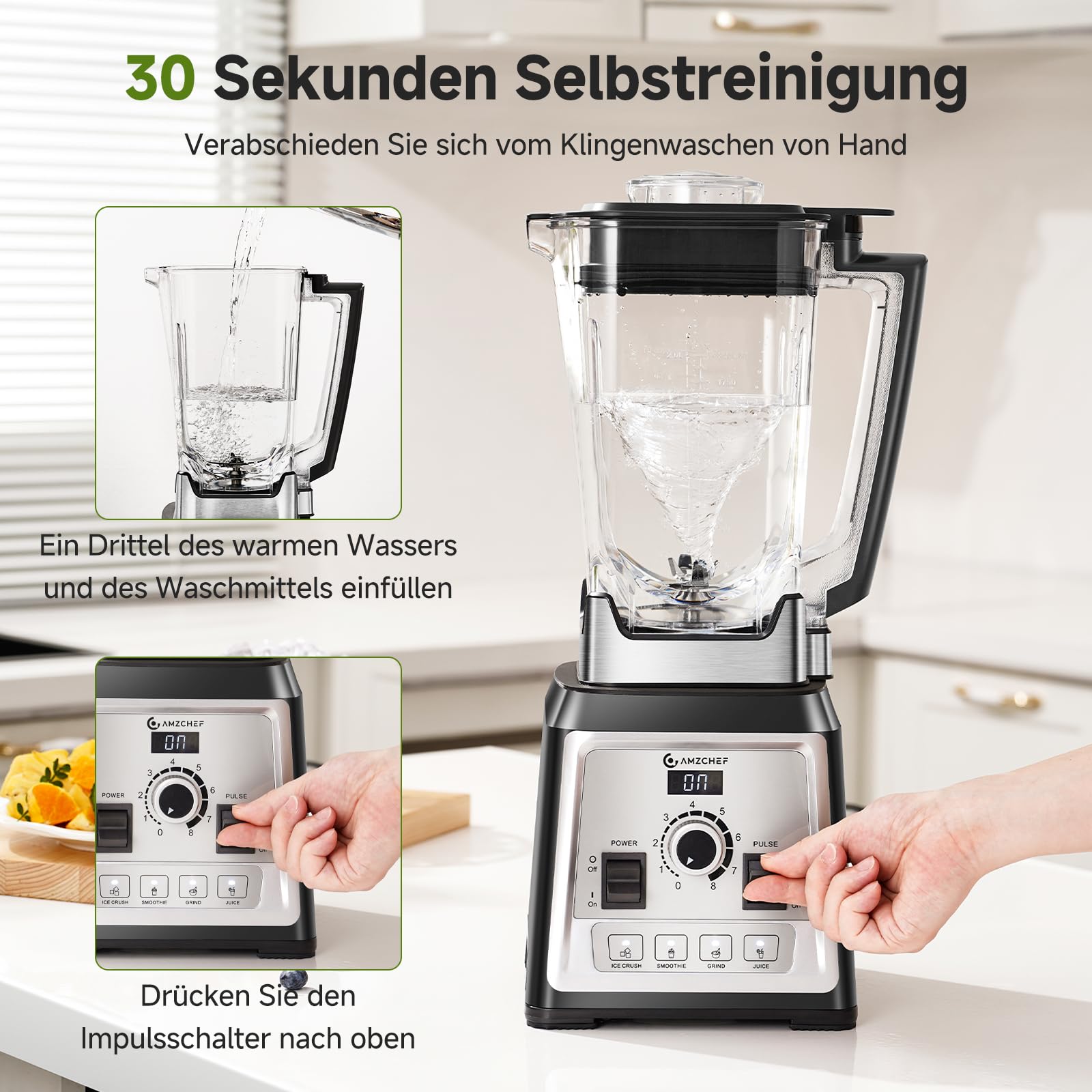 AMZCHEF Standmixer 2000W, 2L, 8 Geschwindigkeiten, für Ice Crushing & Smoothies, BPA-frei