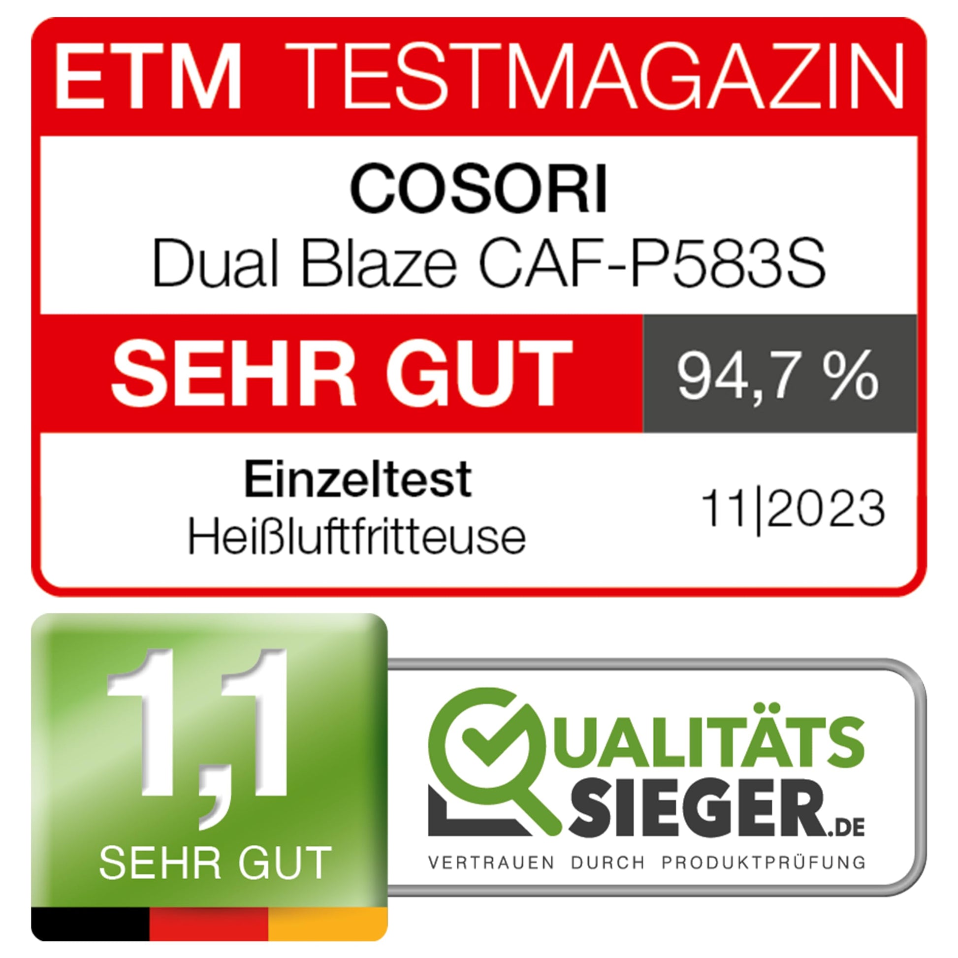 COSORI Dual Blaze Heißluftfritteuse, 6,4L, WLAN, 12 Funktionen, Touchscreen, Milchweiß