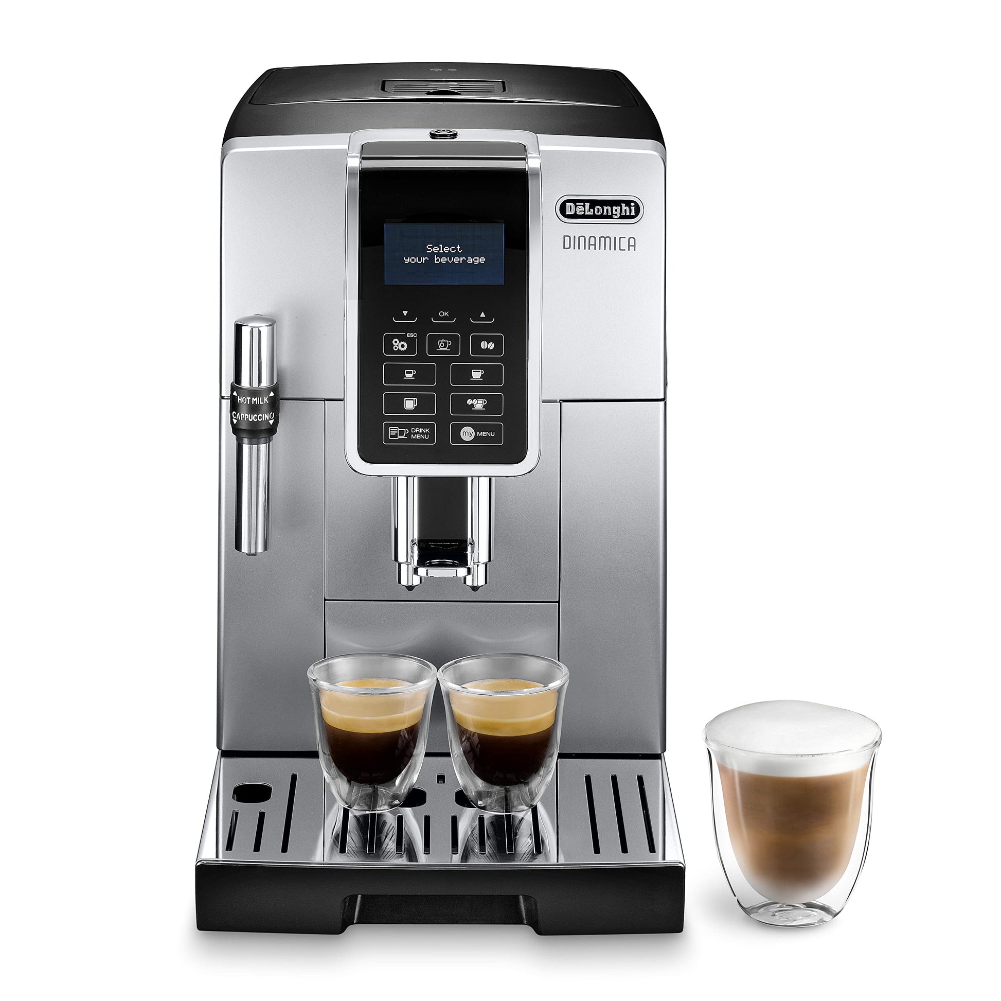De'Longhi Dinamica Kaffeevollautomat mit Milchdüse und Display, Silber