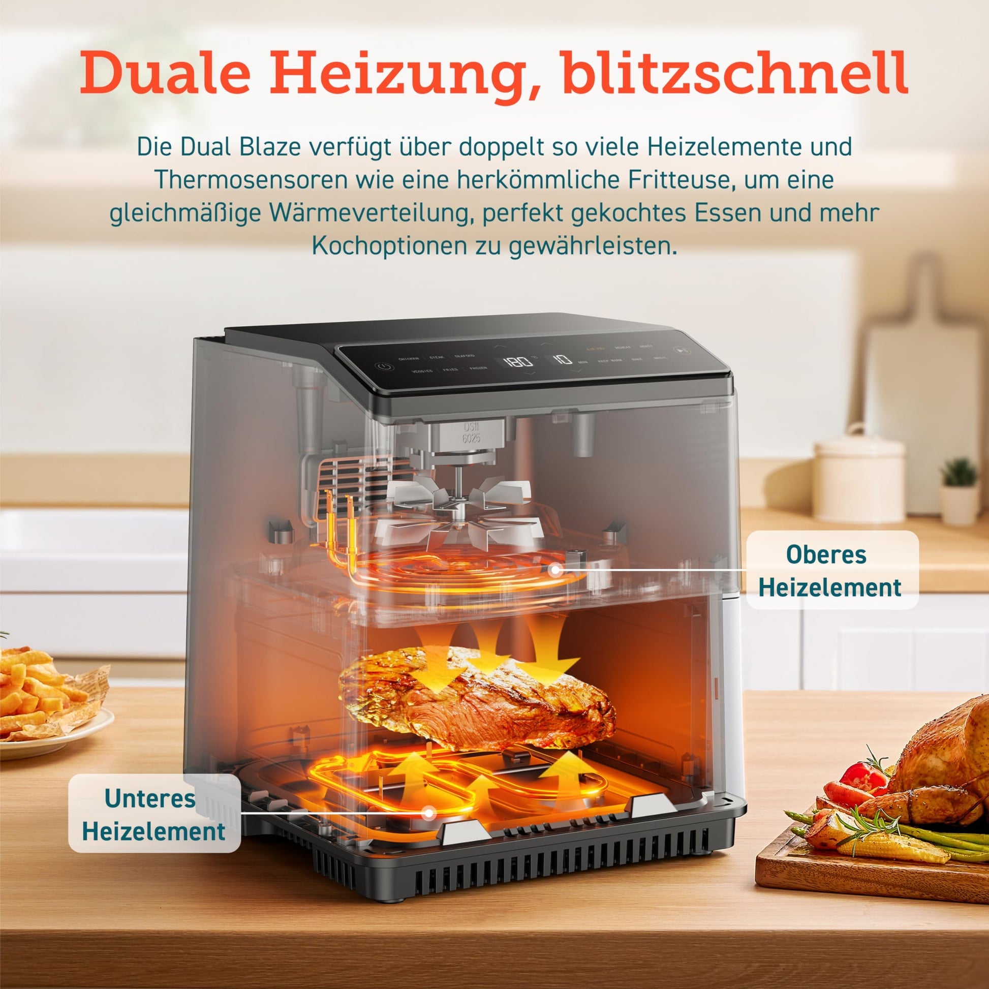 COSORI Dual Blaze Heißluftfritteuse, 6,4L, WLAN, 12 Funktionen, Touchscreen, Milchweiß