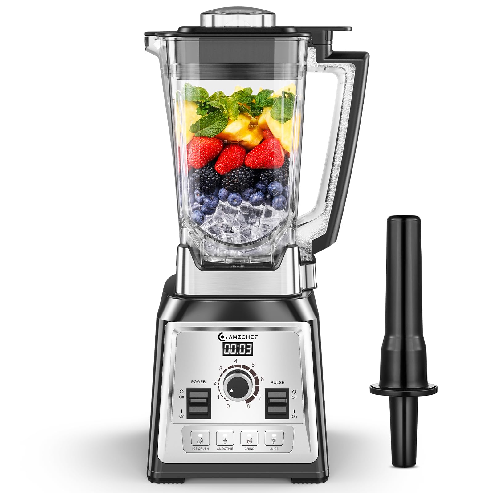 AMZCHEF Standmixer 2000W, 2L, 8 Geschwindigkeiten, für Ice Crushing & Smoothies, BPA-frei