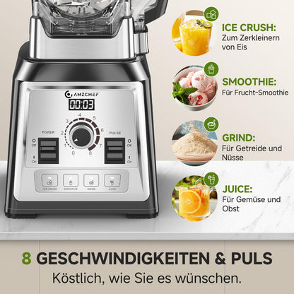 AMZCHEF Standmixer 2000W, 2L, 8 Geschwindigkeiten, für Ice Crushing & Smoothies, BPA-frei