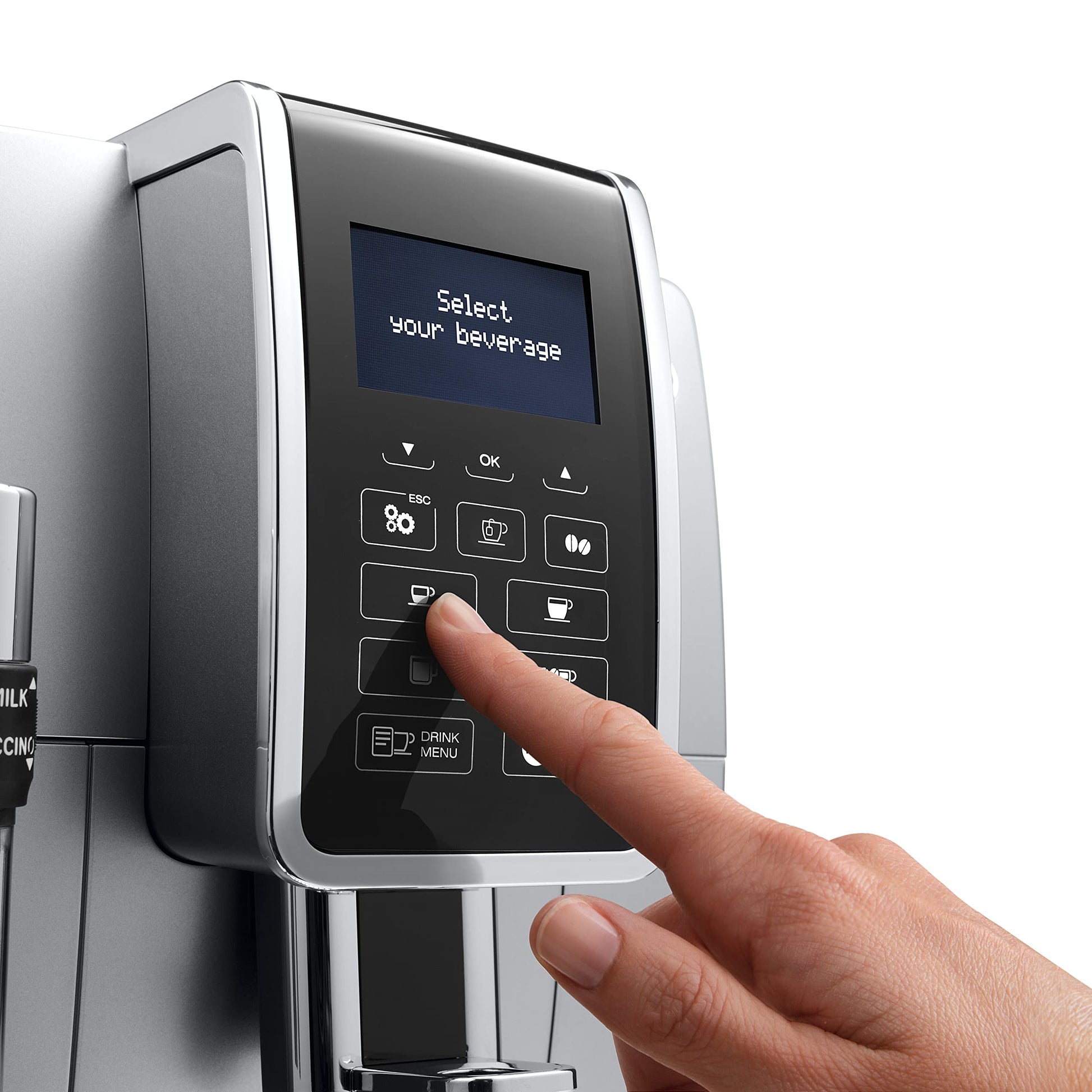 De'Longhi Dinamica Kaffeevollautomat mit Milchdüse und Display, Silber