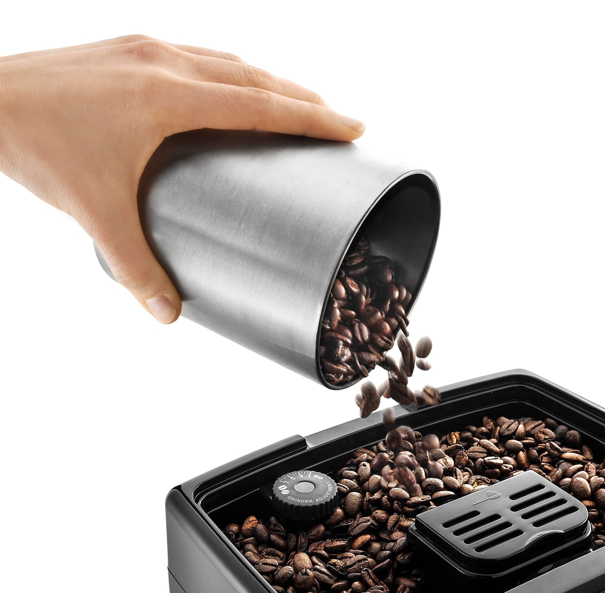 De'Longhi Dinamica Kaffeevollautomat mit Milchdüse und Display, Silber