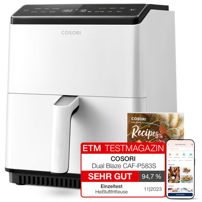COSORI Dual Blaze Heißluftfritteuse, 6,4L, WLAN, 12 Funktionen, Touchscreen, Milchweiß