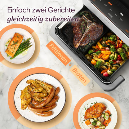 COSORI Dual Blaze Heißluftfritteuse, 2 Kammern, 10L, 4 Heizstäbe, Cremeweiß
