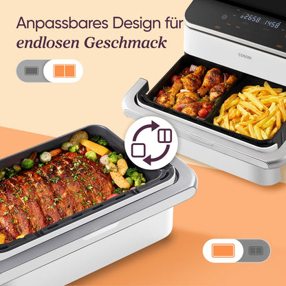 COSORI Dual Blaze Heißluftfritteuse, 2 Kammern, 10L, 4 Heizstäbe, Cremeweiß