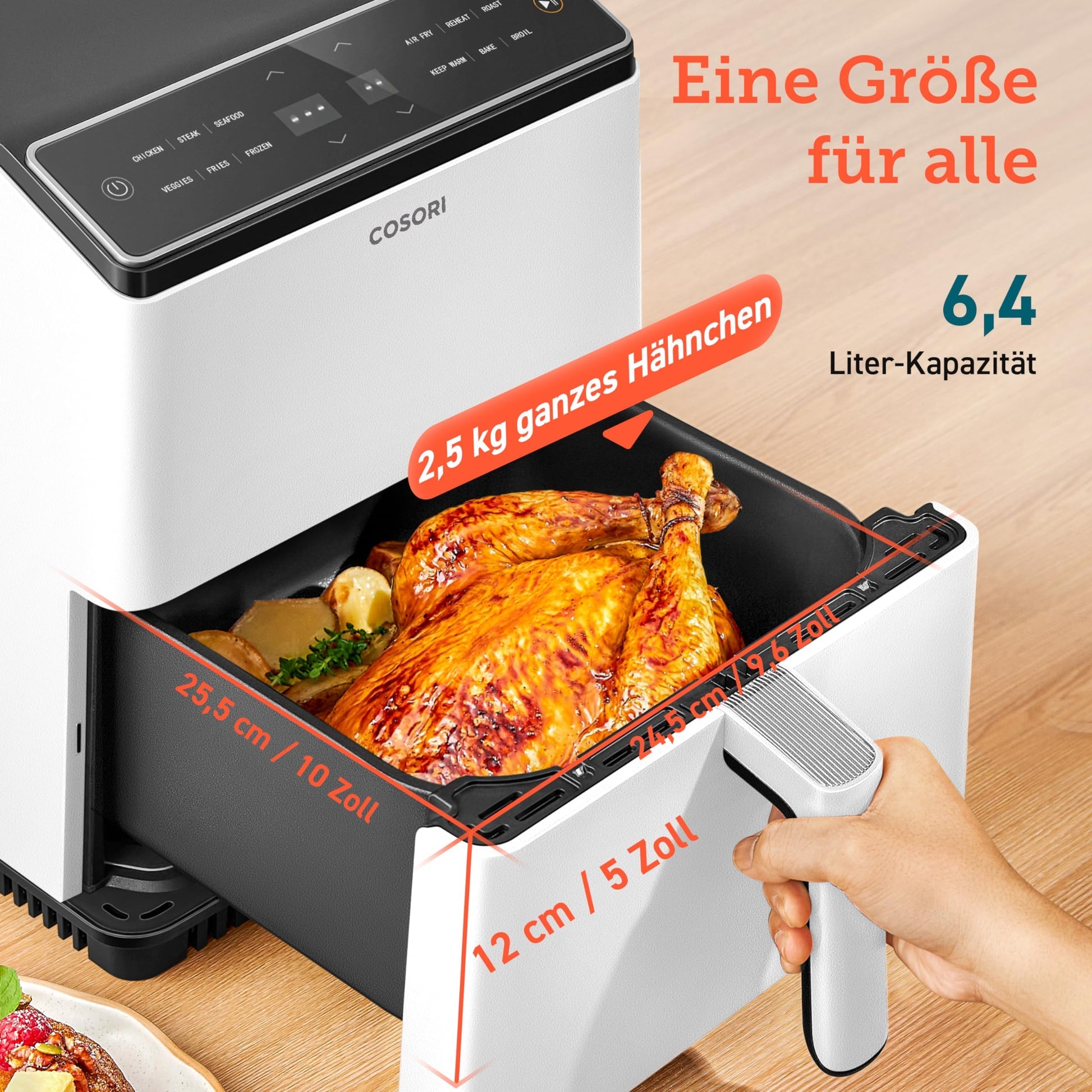 COSORI Dual Blaze Heißluftfritteuse, 6,4L, WLAN, 12 Funktionen, Touchscreen, Milchweiß
